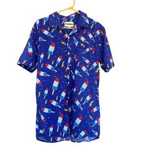 Tipsy Elves Shirt Mens Large Blue Bomb Pop Popsicle Lightning Novelty Button Up